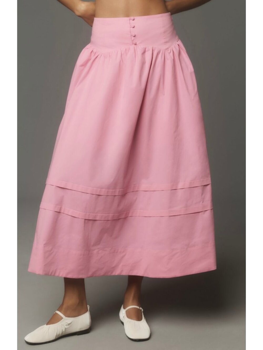 Maeve Anthropologie Button-Waist Midi Skirt Size L Pink Rose